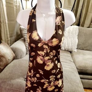 Sexy Halter Top Floral Dress Size S Brown and Pink